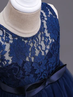 Robe cérémonie fille robe cortège enfant col rond décoré de noeud