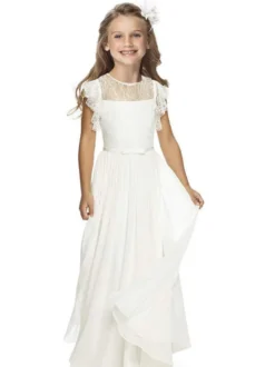 Robe cérémonie fille robe cortège enfant col rond sans manche zip sur dos au sol