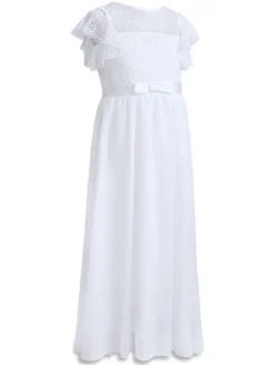 Robe cérémonie fille robe cortège enfant col rond sans manche zip sur dos au sol