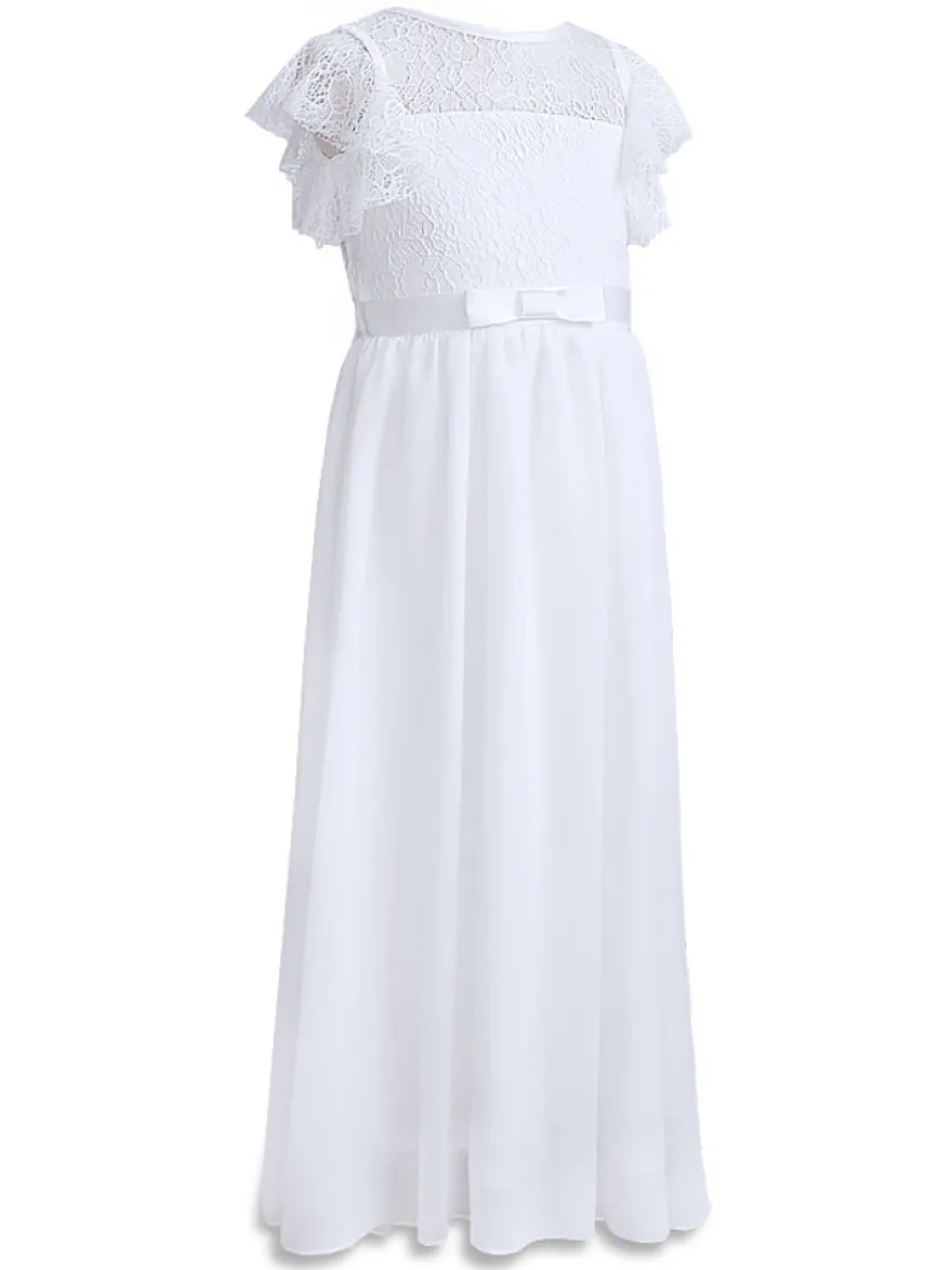 Robe cérémonie fille robe cortège enfant col rond sans manche zip sur dos au sol
