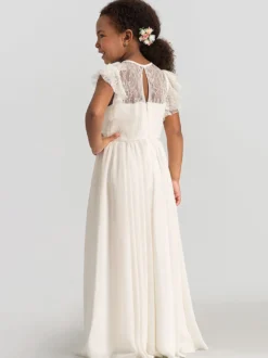 Robe cérémonie fille robe cortège enfant col rond sans manche zip sur dos au sol