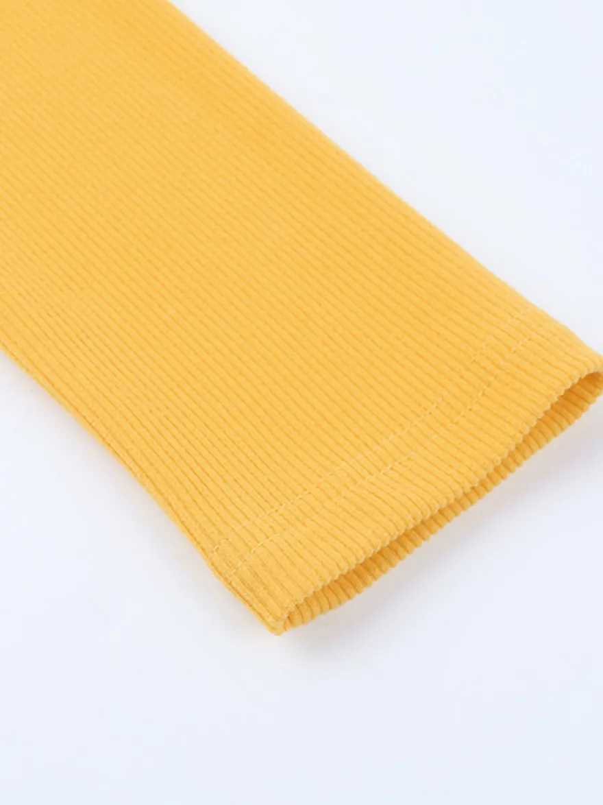 Robe côtelée à strass et fleurs pour femme - Robe moulante mini jaune à manches longues et col carré - Collection printemps-été 2026