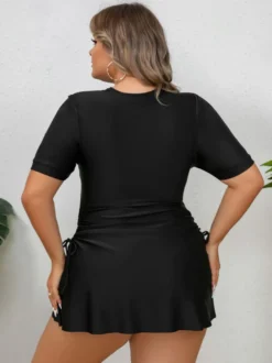 Robe de bain noire grande taille à jupe zippée sur le devant