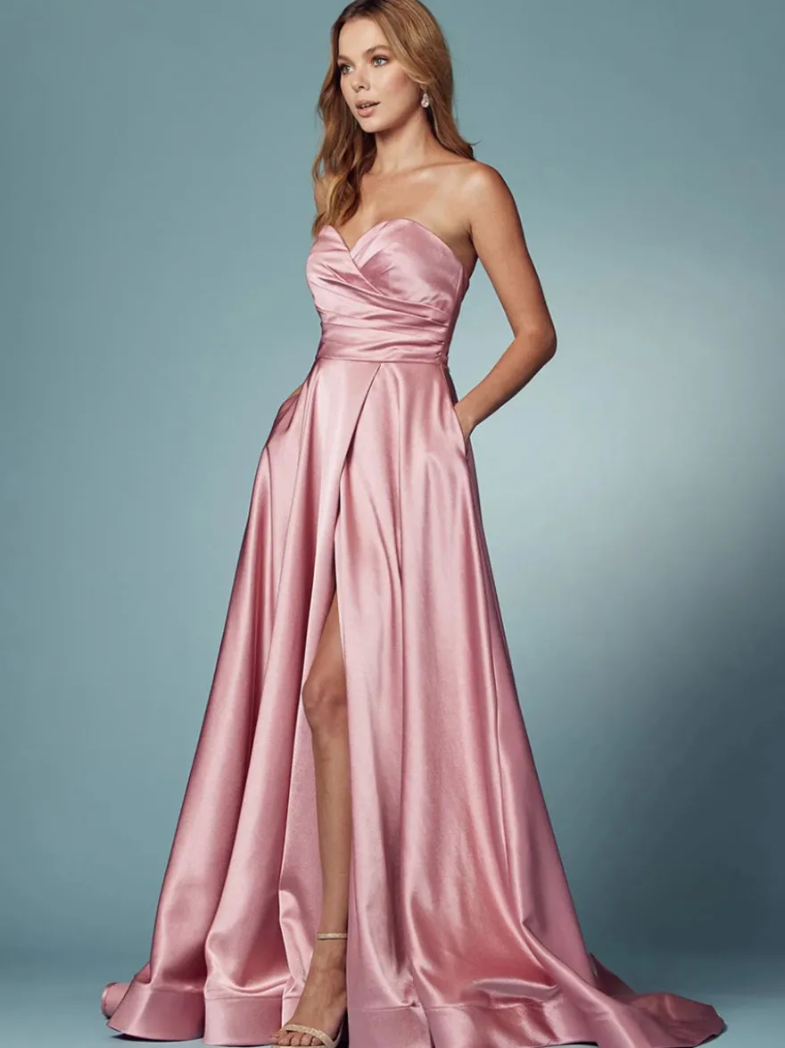 Robe de bal 2026 A-ligne décolleté en cœur satin sans manches poches robes de soirée