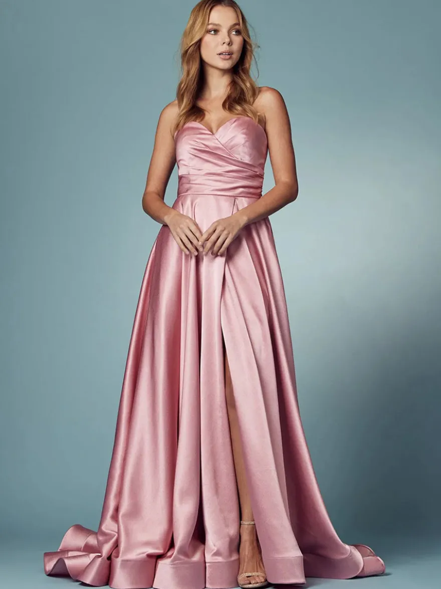 Robe de bal 2026 A-ligne décolleté en cœur satin sans manches poches robes de soirée