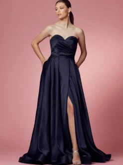 Robe de bal 2026 A-ligne décolleté en cœur satin sans manches poches robes de soirée
