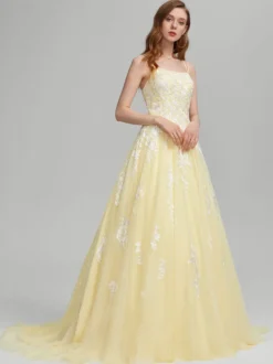 Robe de bal A-Line Col carré en dentelle sans manches en dentelle Robes d'invité de mariage