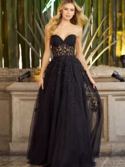 Robe de bal A-Line col en cœur en tulle sans manches en dentelle robes de soirée