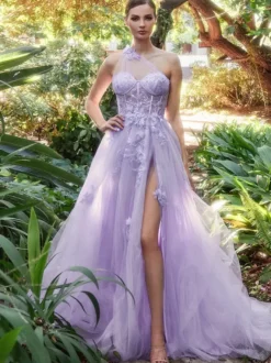 Robe de bal col en coeur a-ligne sans manches en dentelle robes d'invité de mariage
