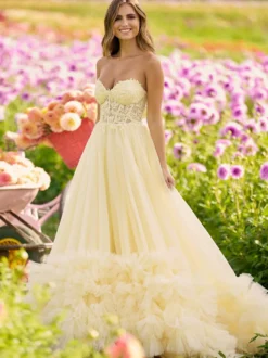 Robe de bal col en cœur en tulle sans manches en dentelle robes de soirée