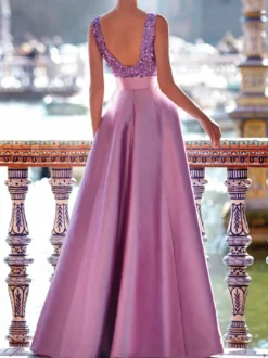 Robe de bal Col en V A-ligne Robes de soirée sans manches