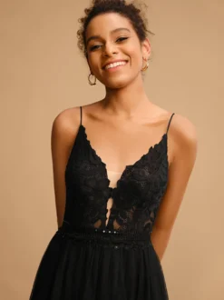 Robe de bal Col en V A-ligne Sans manches Paillettes Robes de soirée