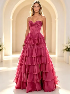 Robe de bal de fin d'année robe longue bustier trapèze