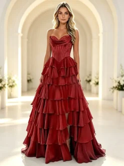 Robe de bal de fin d'année robe longue bustier trapèze