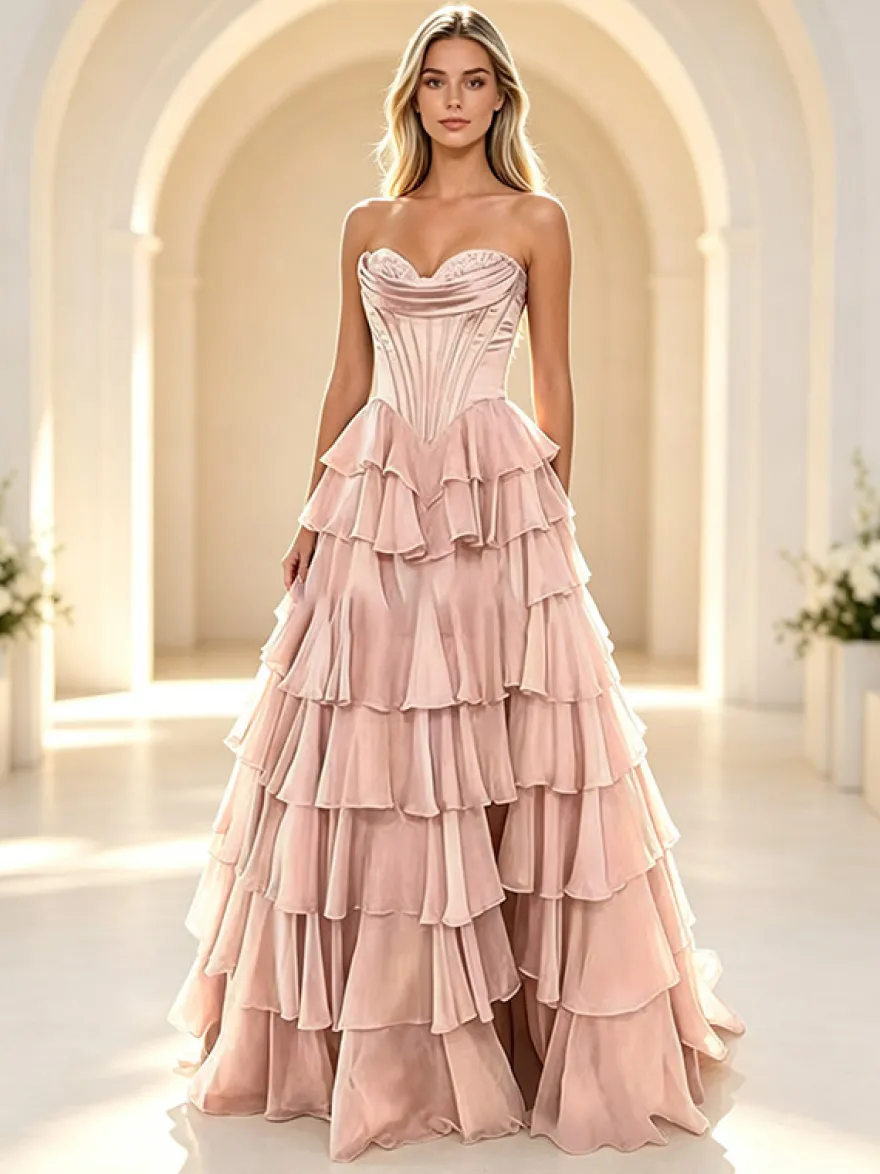 Robe de bal de fin d'année robe longue bustier trapèze