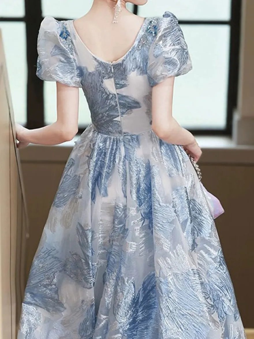 Robe de bal en dentelle col en V ligne a manches courtes robes de soirée
