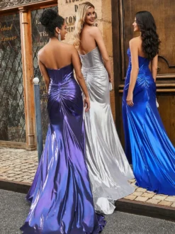 Robe de bal en polyester à col en cœur robe de bal sans manches plissée robes de soirée