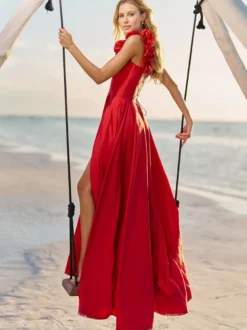 Robe de bal en taffetas col en cœur ligne a sans manches fleurs robes de soirée