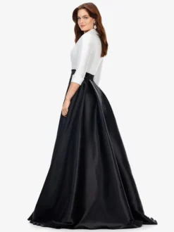 Robe de bal en tissu satiné col en V ligne a demi-manches ceinture robes de soirée