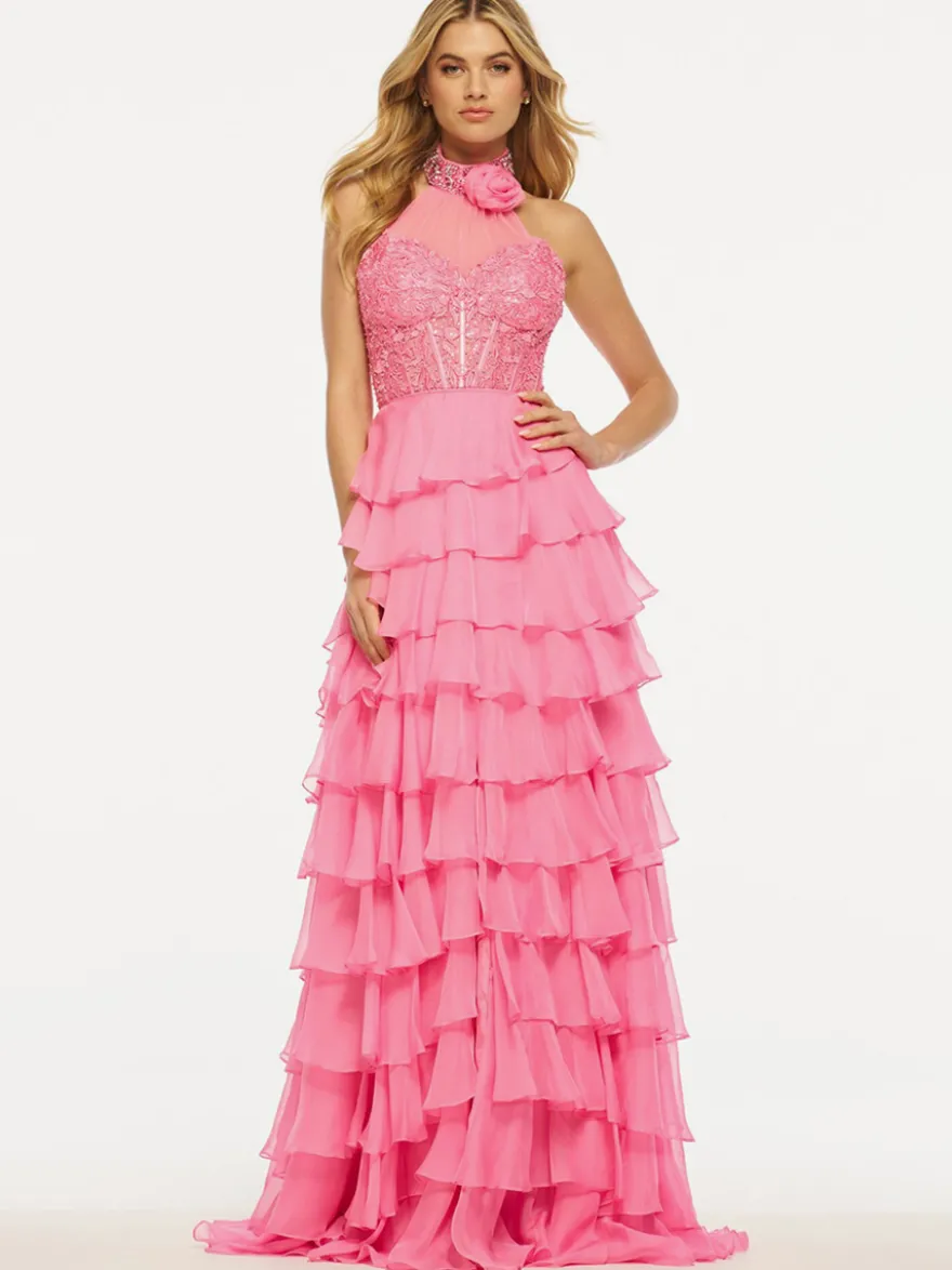 Robe de bal en tissu satiné col haut sans manches robes de soirée plissées