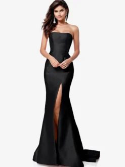 Robe de bal en tissu satiné sans bretelles sirène sans manches fendue sur le devant robes de soirée