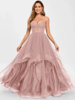 Robe de bal en tulle col en V silhouette de princesse sans manches robes d'invitées de mariage