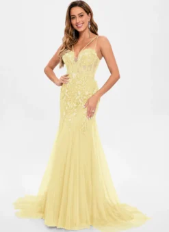 Robe de bal en tulle sans bretelles style sirène sans manches à paillettes robes de soirée