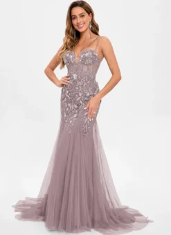Robe de bal en tulle sans bretelles style sirène sans manches à paillettes robes de soirée