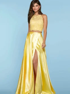 Robe de bal Halter deux pièces sans manches en dentelle robes de soirée