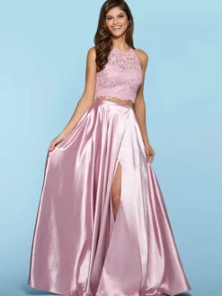 Robe de bal Halter deux pièces sans manches en dentelle robes de soirée