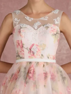 Robe de bal imprimerie floral laçage sur dos à traîne robe cocktail mariage