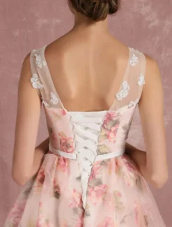 Robe de bal imprimerie floral laçage sur dos à traîne robe cocktail mariage