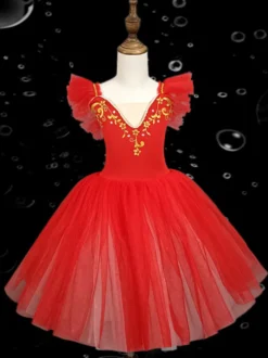 Robe de ballerine rose brodée en polyester pour fille tenue de spectacle