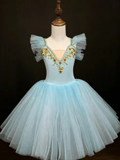Robe de ballerine rose brodée en polyester pour fille tenue de spectacle