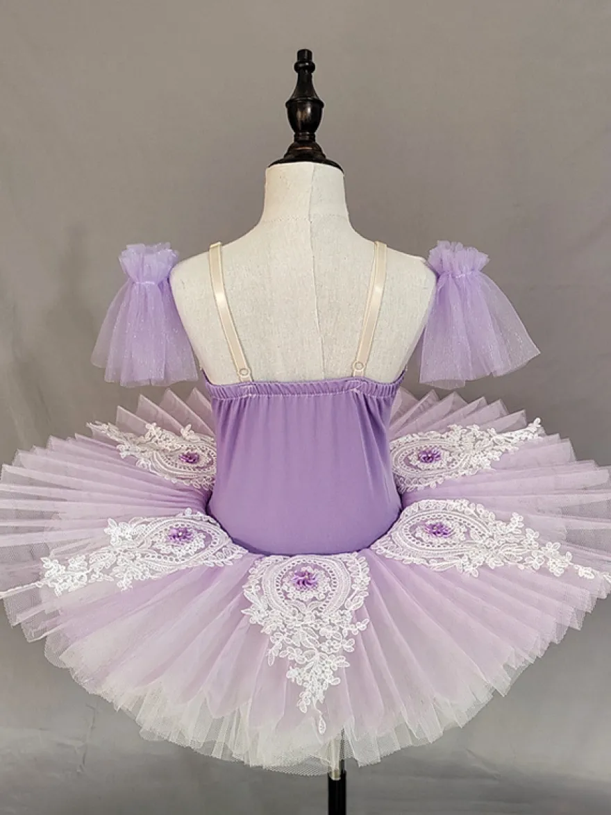 Robe de ballet pour filles lavande en tulle superposé brodé en polyester