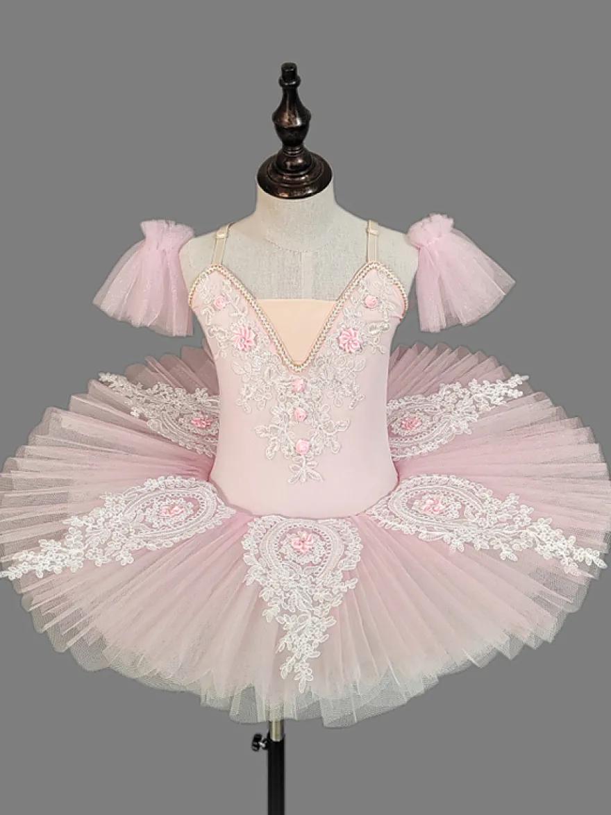 Robe de ballet pour filles lavande en tulle superposé brodé en polyester