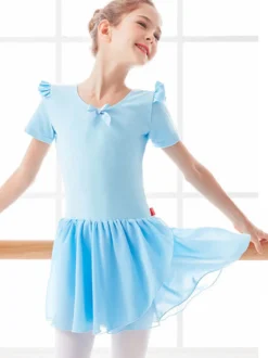 Robe de ballet Rose Ballerine enfants Arcs plissés Dos Nu Robe Tunique Vêtements de danse fille costume de danse