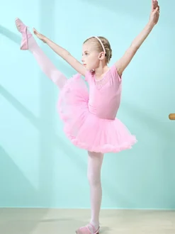 Robe de ballet rose fille enfant danseuse découpée volants oeuvre plissée mélange de coton robe tunique vêtements de performance