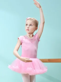 Robe de ballet rose fille enfant danseuse découpée volants oeuvre plissée mélange de coton robe tunique vêtements de performance