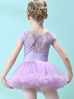 Robe de ballet rose fille enfant danseuse découpée volants oeuvre plissée mélange de coton robe tunique vêtements de performance