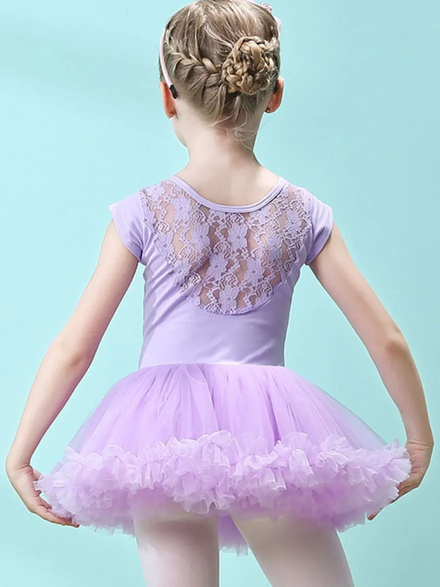 Robe de ballet rose fille enfant danseuse découpée volants oeuvre plissée mélange de coton robe tunique vêtements de performance