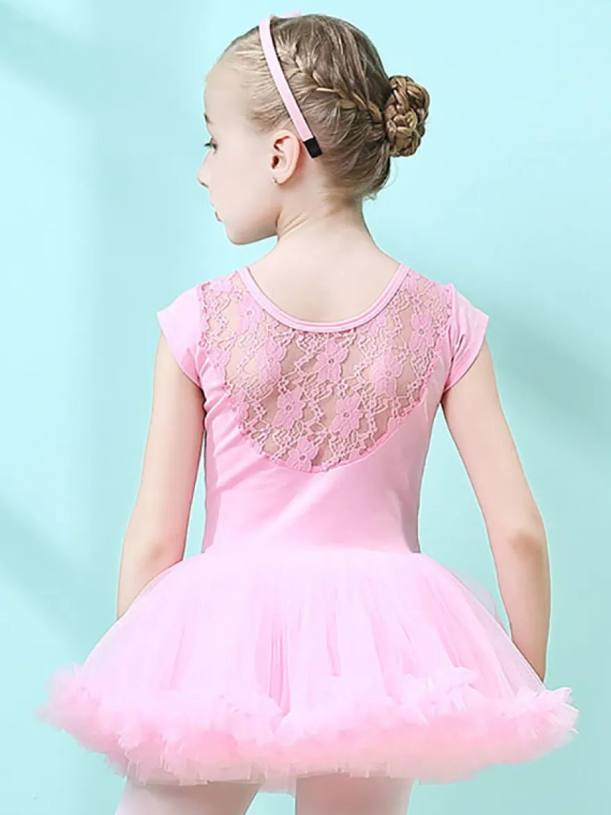 Robe de ballet rose fille enfant danseuse découpée volants oeuvre plissée mélange de coton robe tunique vêtements de performance