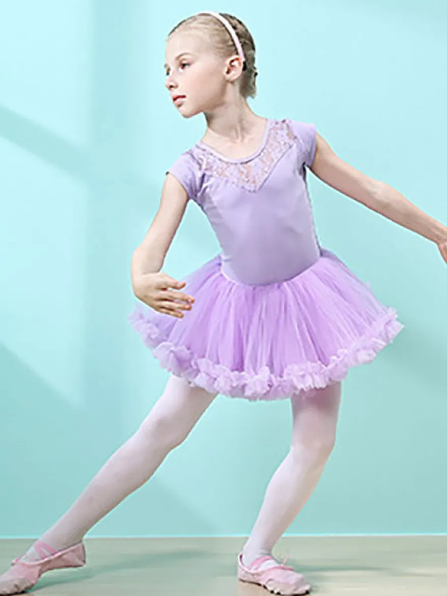 Robe de ballet rose fille enfant danseuse découpée volants oeuvre plissée mélange de coton robe tunique vêtements de performance