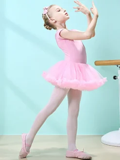 Robe de ballet rose fille enfant danseuse découpée volants oeuvre plissée mélange de coton robe tunique vêtements de performance