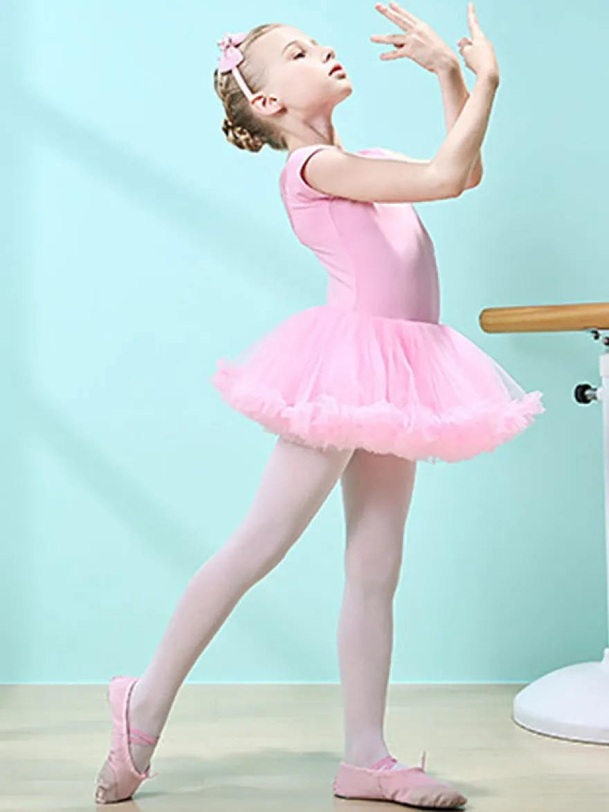 Robe de ballet rose fille enfant danseuse découpée volants oeuvre plissée mélange de coton robe tunique vêtements de performance
