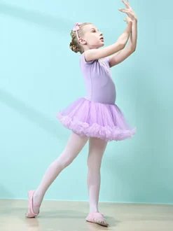 Robe de ballet rose fille enfant danseuse découpée volants oeuvre plissée mélange de coton robe tunique vêtements de performance