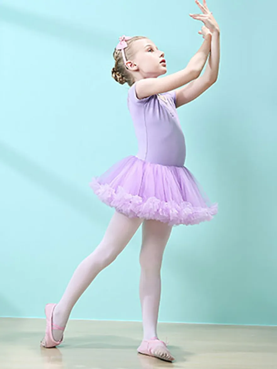 Robe de ballet rose fille enfant danseuse découpée volants oeuvre plissée mélange de coton robe tunique vêtements de performance