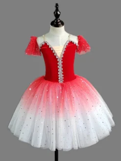 Robe de ballet rouge à sequins pour fille en polyester tenue de spectacle