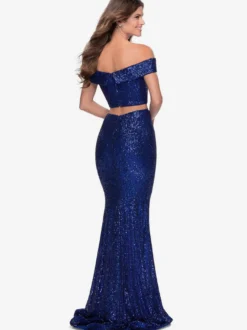 Robe de bal pailletée col bateau sirène sans manches robes de concours