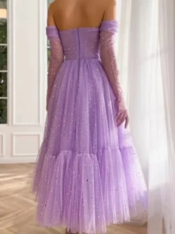 Robe de bal à paillettes col bateau tulle longueur cheville robe mi-longue